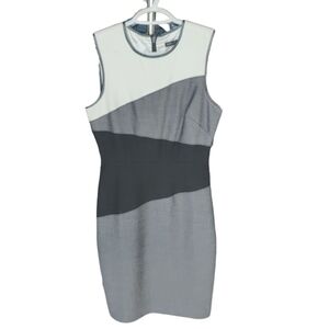 White‎ House Black Market Elegant Gray and White Sleeveless Dress